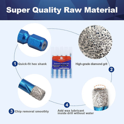 Diamond Drill Bit - BRSCHNITT 5pcs 6mm Masonry Drill Bits Set for Porcelain Tile Ceramic Stone Granite Marble,Hex Shank Diamond Hole Saw Drill Bit