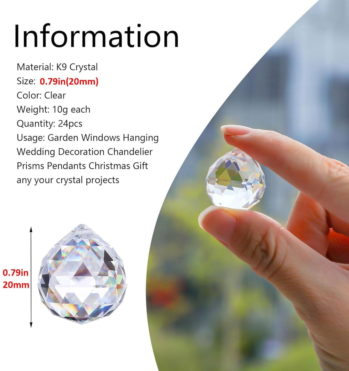 HDCRYSTALGIFTS Crystalsuncatcher 24pcs Clear Crystal Ball Prism Suncatcher Rainbow Pendants Maker, Hanging Crystals Prisms for Windows,20mm