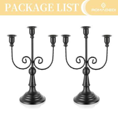Romadedi Candelabra Black Candle Holders: 3 Arm Halloween Candlestick Holder 11.8" Gothic Home Decor for Party Table Centrepiece Mantel Christmas, Set of 2