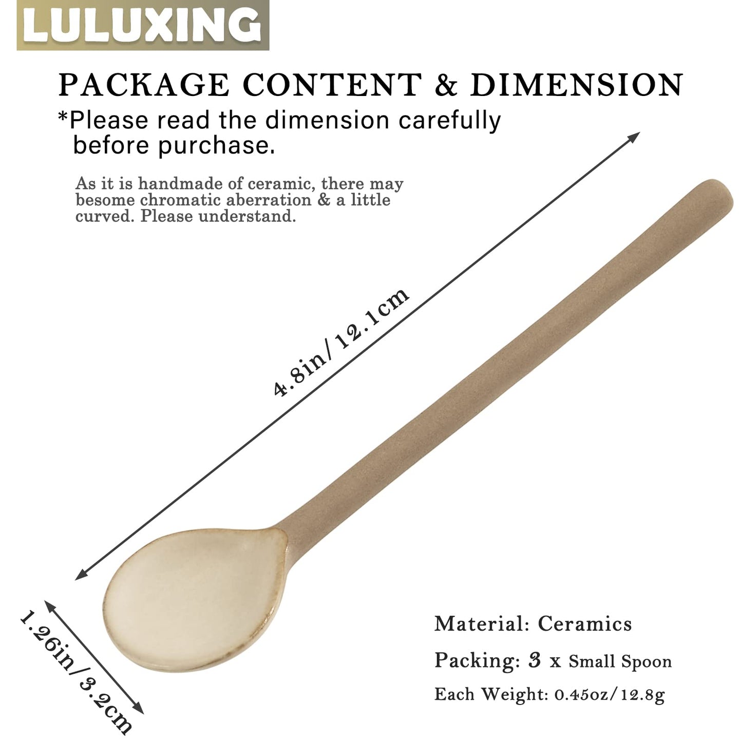 luluxing Ceramic Small Coffee Spoon 4.5inch Retro Small Porcelain Spoon Mini Teaspoons For Coffee Sugar Dessert Cute Tableware Pack of 3