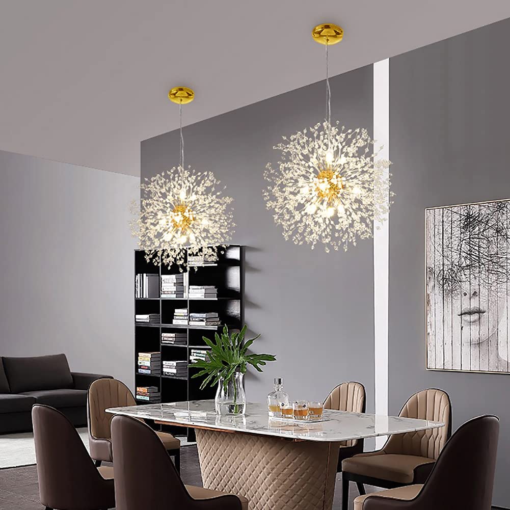 Mivenda Gold Crystal Chandeliers 12-Light Modern Dandelion Light Fixture,Firework Chandelier,Personalized Ceiling Hanging Lighting for Bedroom,Dining Room,Living Room Chandelier