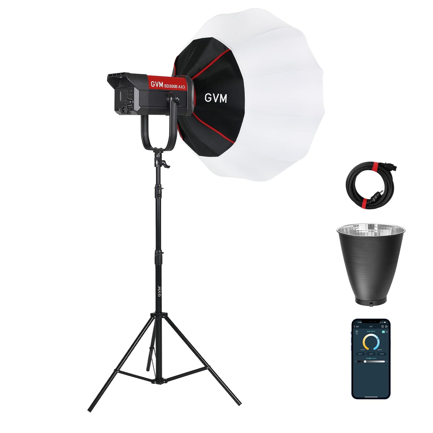 GVM 300W Video Light Kit with Lantern Softbox, SD300B AIO Photography Light with Bluetooth Control, 12 Scene Modes, 2700K-6800K Professional Studio Filming LED Light for YouTube, Vlog, Live Streaming