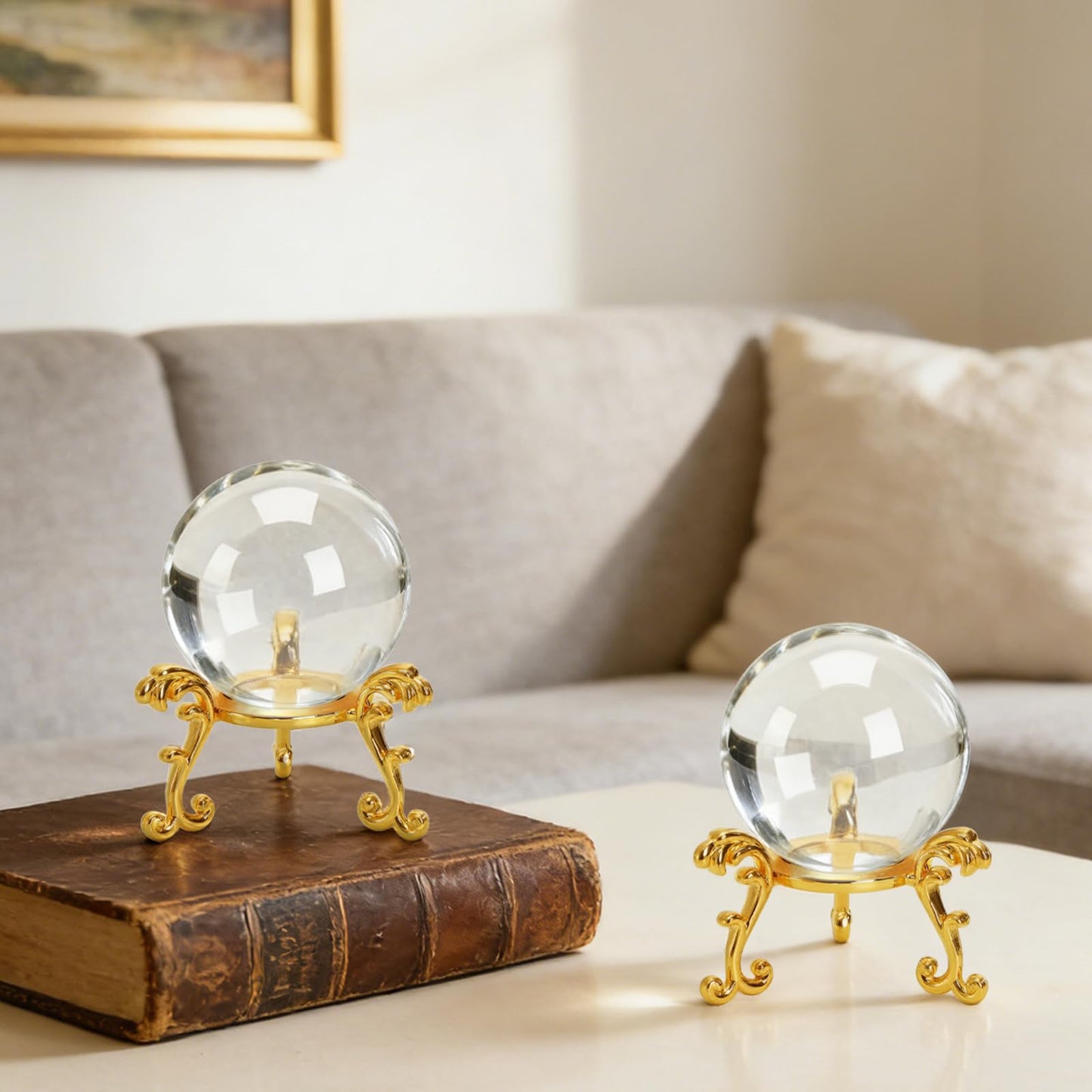 Jucoan 14 Pack Crystal Ball Stand, 2 Inch Small Metal Gold Sphere Holder for Displaying 40-80mm Crystals Globe Balls Rock Stone Easter Egg Display Stand