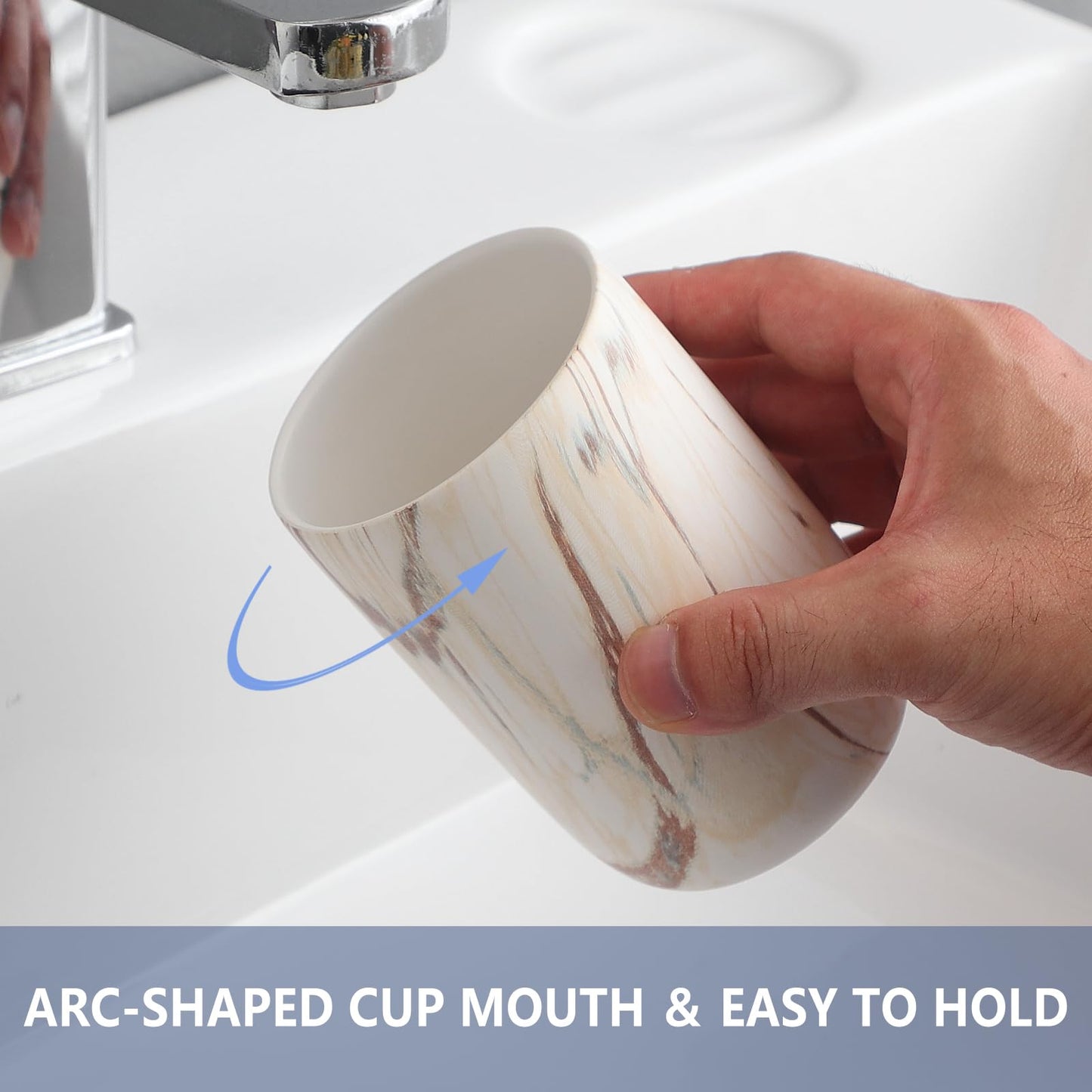 Brown Marble Toothbrush Holder - Ceramic Toothbrush Holder for Bathrooms, Toothbrush Toothpaste Holders, Marble Bathroom Tumbler Cups Reusable Toothbrush Mouthwash Cup, Bathroom Counter Organizer