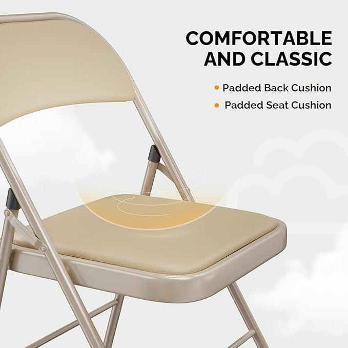 VINGLI 20 Pack Folding Chairs with Padded Seats, Metal Frame with Pu Leather Seat & Back, Capacity 350 lbs, Set of 20, Khaki