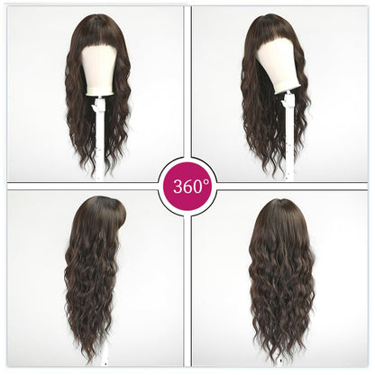 Esmee Long Wavy Black Brown Wig for Women Natural Synthetic Hair Heat Resistant Wigs with Fringe
