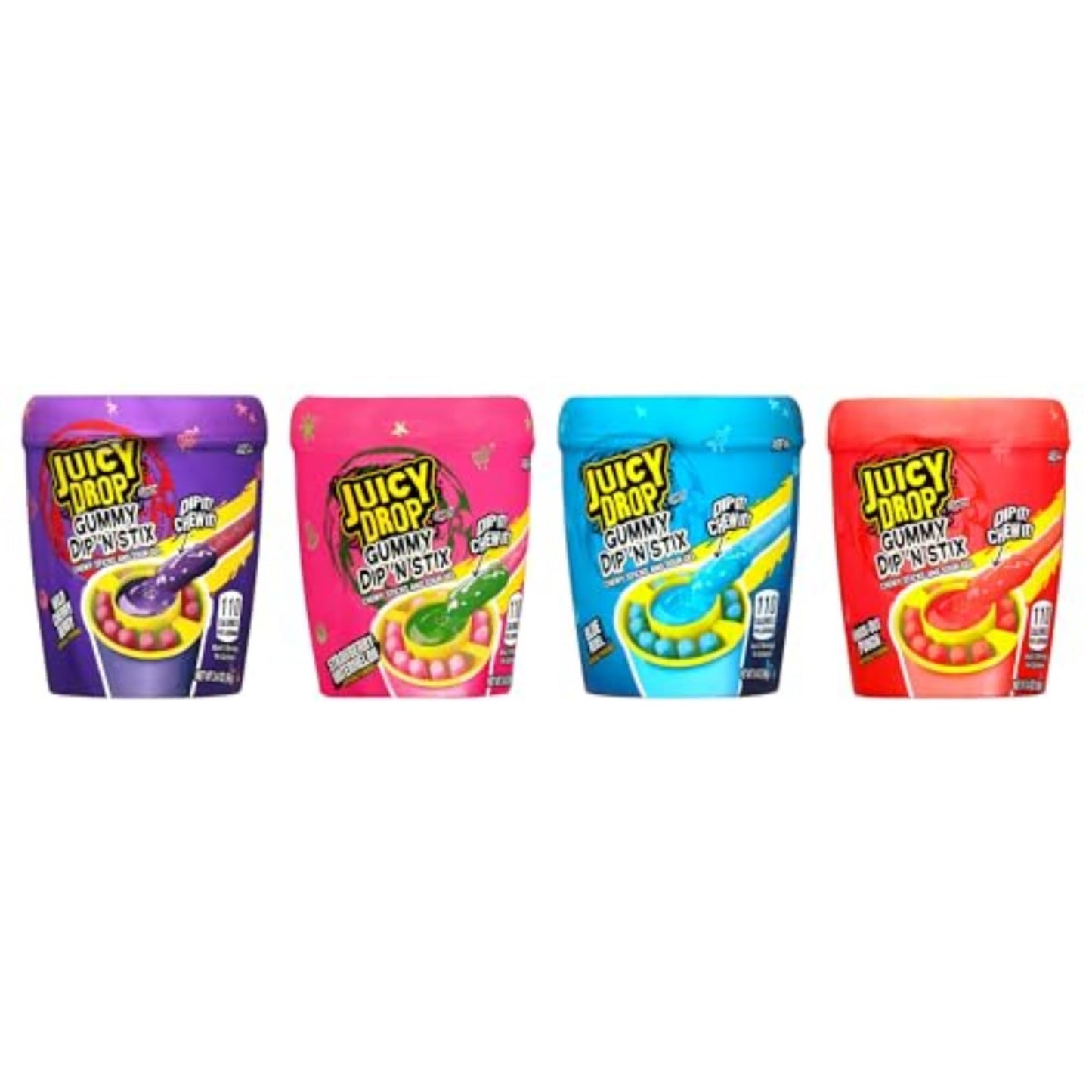 Juicy Drop Gummy Dip 'N Stix Assorted Halloween Candy Variety Pack, Sweet Gummy Sticks W/ Sour Dipping Gel, 8Ct, Sour Candy Pack for Party Favors, Trick or Treat, Halloween Bowls, Kids Gifts