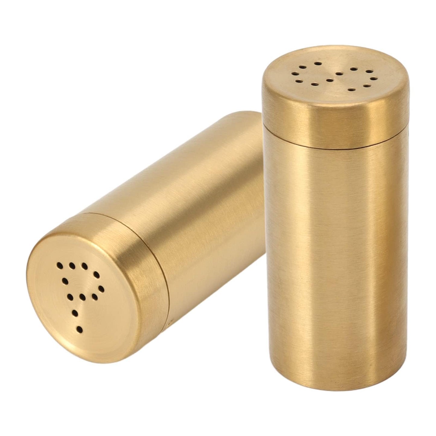 2Pcs Salt and Shakers Set, 7 Ounce Stainless Steel Salt and Dispenser Gold Jar Rustproof Seasoning Bottle Easy Filling Salt and Shakers for Modern Home Kitchen