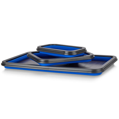 Collapsible Magnetic Parts Tray Set - 3 Different Size Tool Trays for Screw, Bolts, Nuts, Washers, Pins and Other Small Metal Parts, Mechanic Tool Gifts for Men - Blue