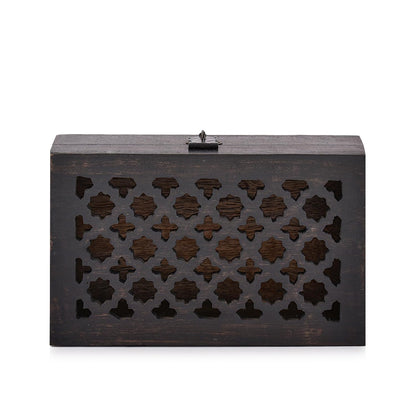 BHAVATU Mango Wood Decorative Wooden Box with Hinged Lid Ideal for Keepsakes, Trinkets, Jewelry and Other Stash (8" x 5" x 3")
