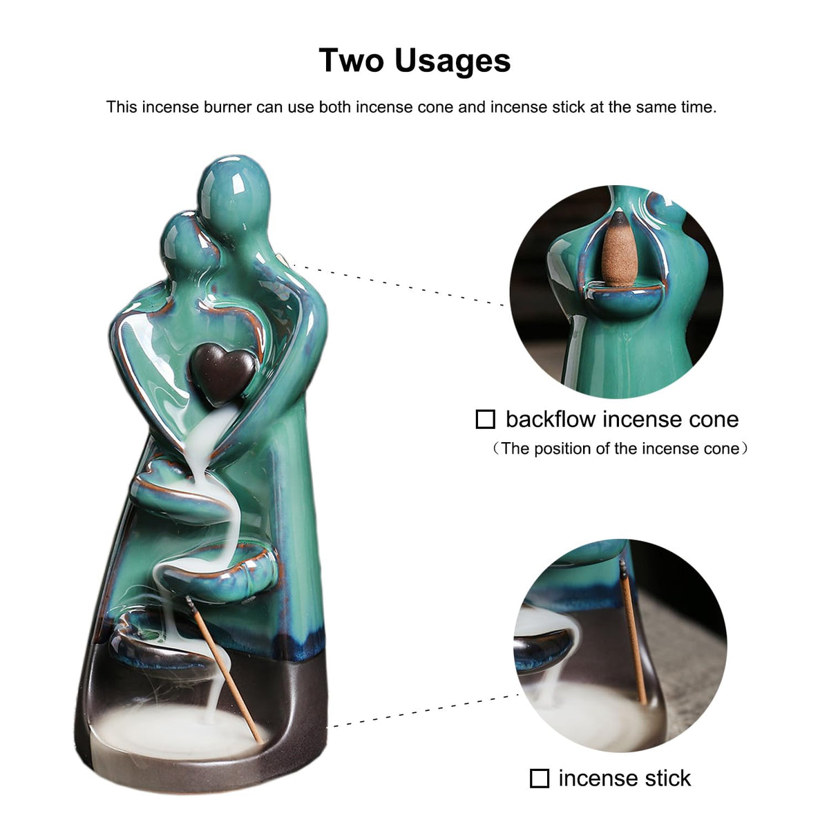 TRYKOJOTIC Ceramic Incense Holder, Creative Incense Waterfall Ornament, Backflow Incense Burner with 20 Cones + 30 Sticks, Zen Garden Yoga Meditation Home Decor