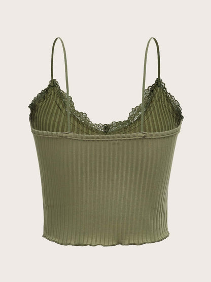 SOLY HUX Women's Y2k Gothic Lace Trim Cami Crop Top Sleeveless Sexy Tank Tops Camisole Clubwear Outfit Army Green S