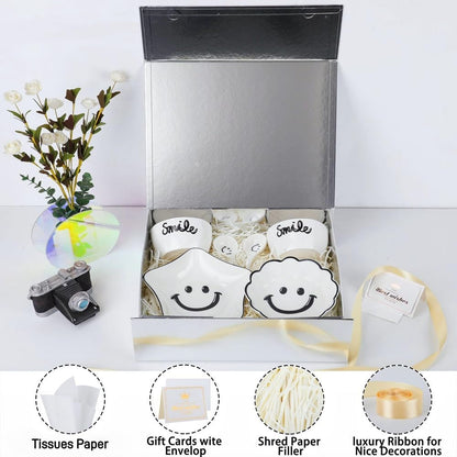 UoeRing 1 Pcs Silver Gift Box Large 13.5x11.8x4.7 inch Luxury Gift Box for Presents with Magnetic Closure Lid Collapsible,Birthday,Contains Card, Ribbon, Tissue Paper,Shredded Paper Filler