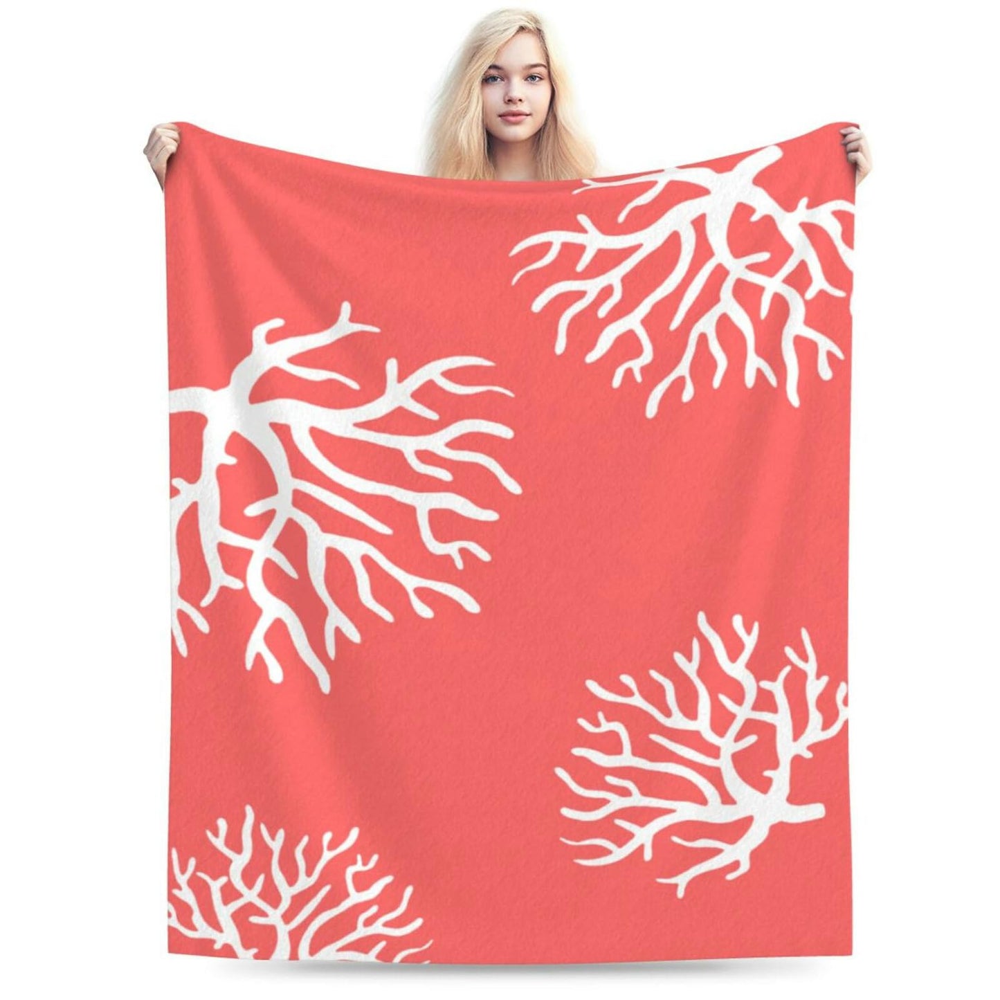 HGOD DESIGNS Beach Coral Fleece Throw Blanket Soft Cozy Coral Fuzzy Blanket Caring for Women & Adults Ocean Coral Pink Branch Reef Nature Red White Plush Microfiber Blanket 40"x50"