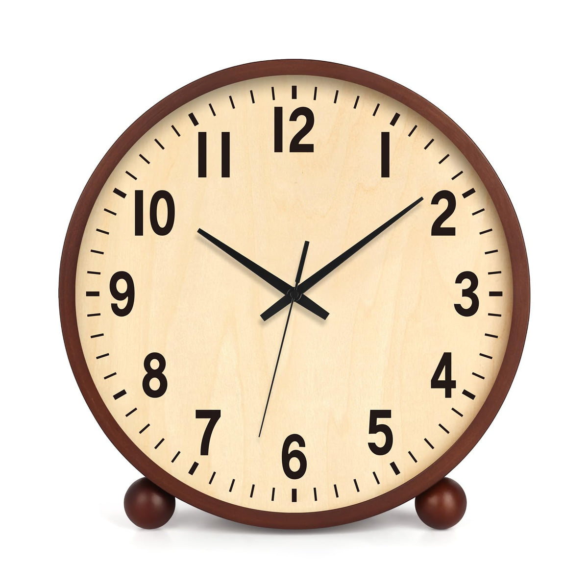 Maxspace Wooden Table Clock,8in Silent Non-Ticking Desk Clock,Battery Operated Desktop Analog Clock for Living Room Bedroom Kitchen Office Classroom Decor (Walnut)
