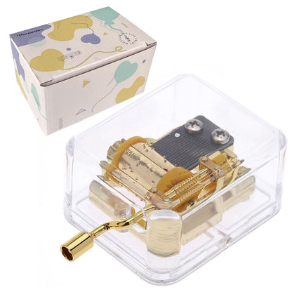 Pursuestar Acrylic Hand Crank Music Box Play Amazing Grace, Clear Gold Musical Box for Mom/Dad/Daughter/Son - Unique Best Gifts for Catholic and Christian Baptism, First Communion or Confirmation