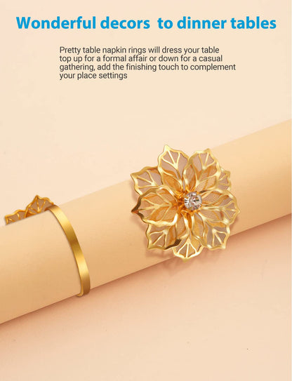 URWOOW 12 Pack Flower Napkin Rings Holders Clear Rhinestone Décor Dinner Party Wedding Christmas Gathering