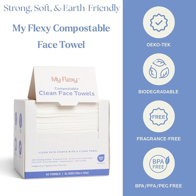 Disposable Face Towels XL for Skin Care & Makeup Removal – 100% Biodegradable