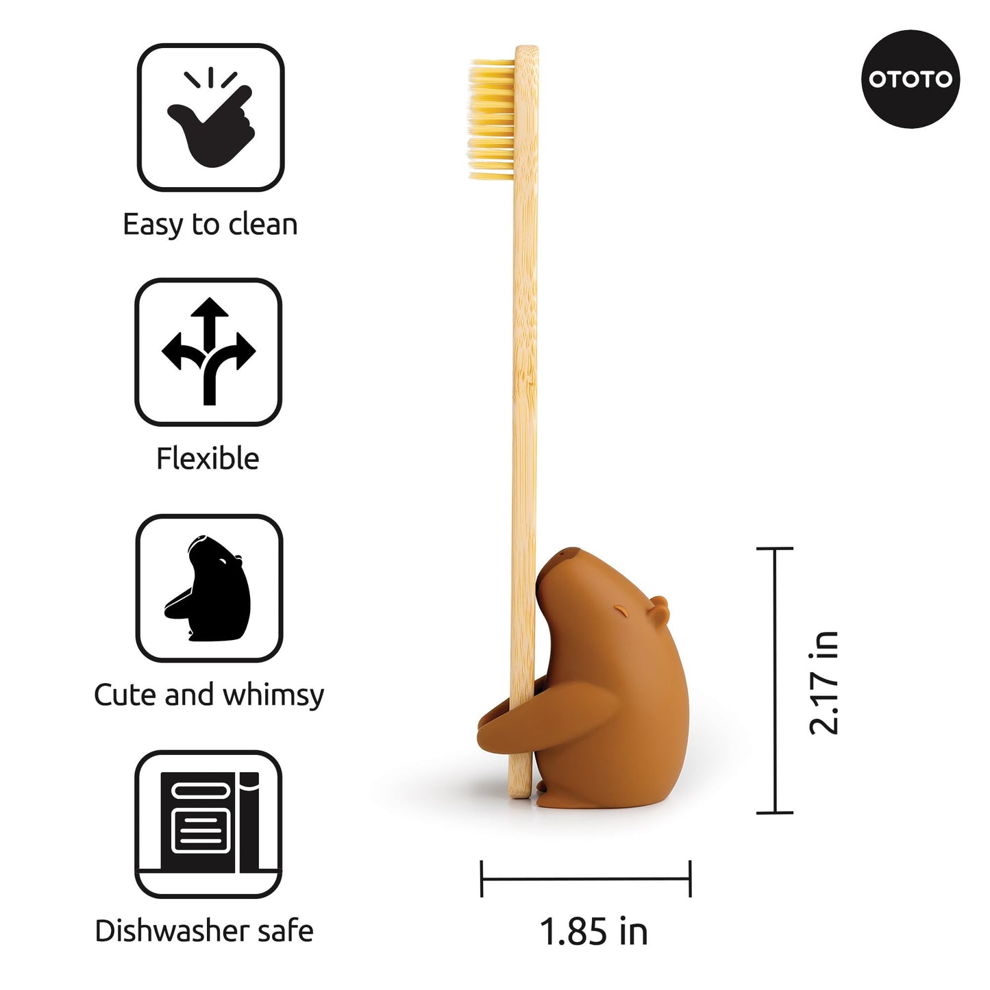 OTOTO Capybara Toothbrush Holder Set - Bathroom Organizer, Brush Holder, Funny White Elephant Gifts for Kids, Baby Gift (Capybrush)