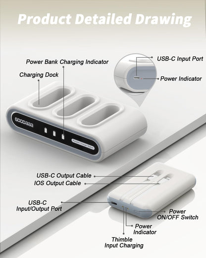GOODaaa Portable Charger, 3-Pack 10000mAh Slim Power Bank Built in Cables, 3 Outputs 1 Inputs Family Power Hub for All Mobile Devices, Charging Station Set Includes 180 DlY Stickers, for Home,Office