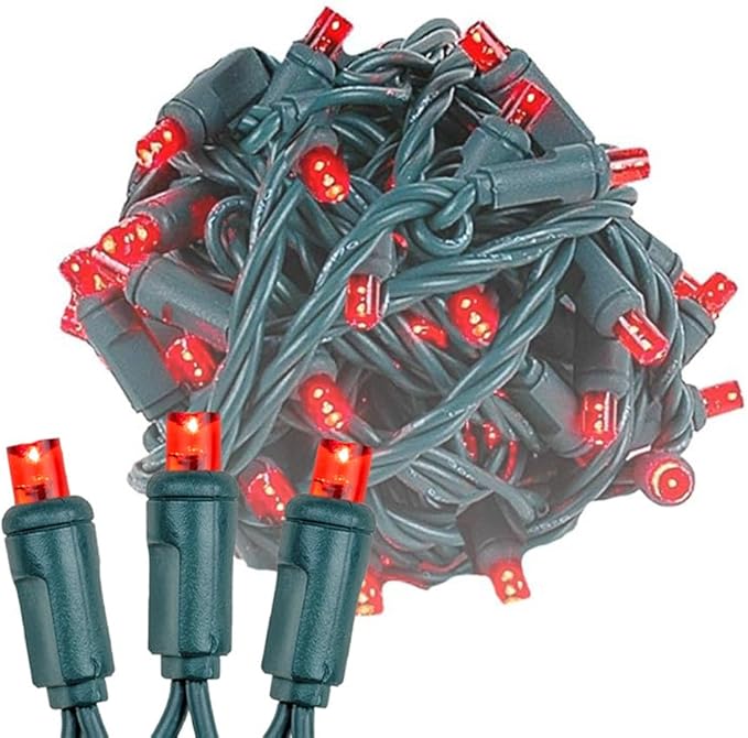 Novelty Lights 50ft 100 LED Red Christmas Lights Outdoor/Indoor, 6" Spacing, Green Wire String Lights for Festive Xmas Lighting, IP55, UL Listed, Dimmable, Connectable