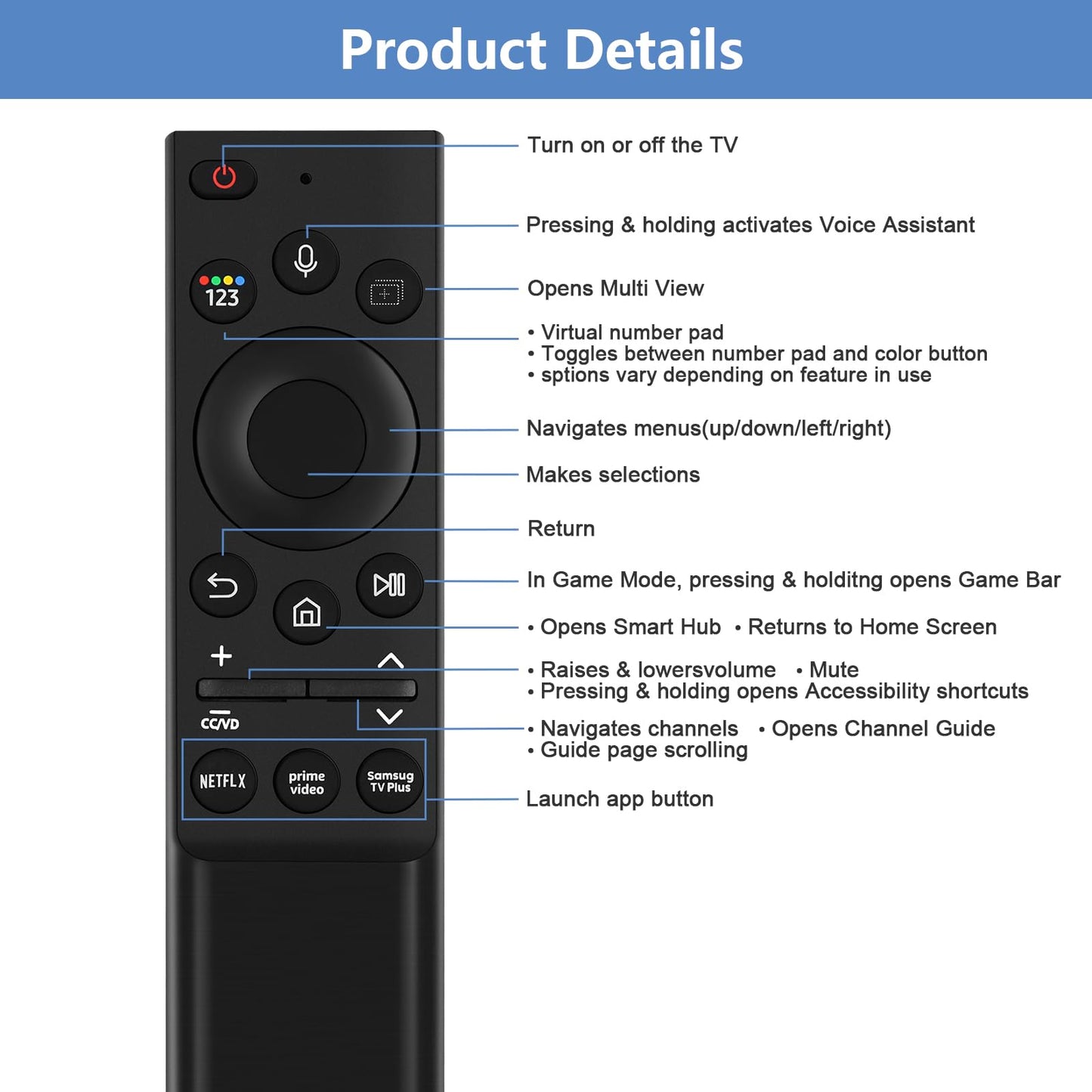 BN59-01357A Replacement Voice Remote Control fit for Samsung Smart TVs Compatible with Samsung QLED Series Smart TV Also BN59-01357F BN59-01357P Full Function Replacement
