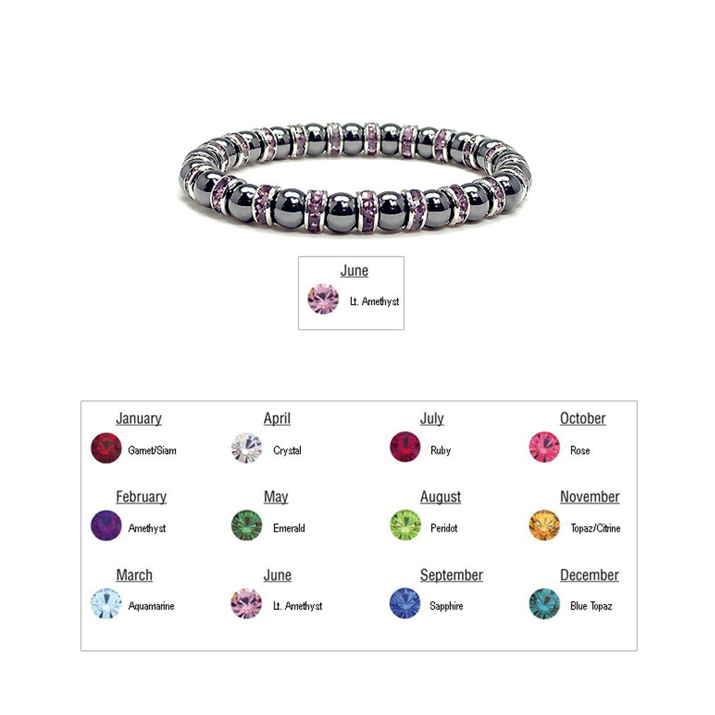 Accents Kingdom Magnetic Bracelet Women's Tuchi Simulated Pearl Hematite Magnetic Therapy Bracelet with Simulated Lt. Amethyst Crystal, 7.5"