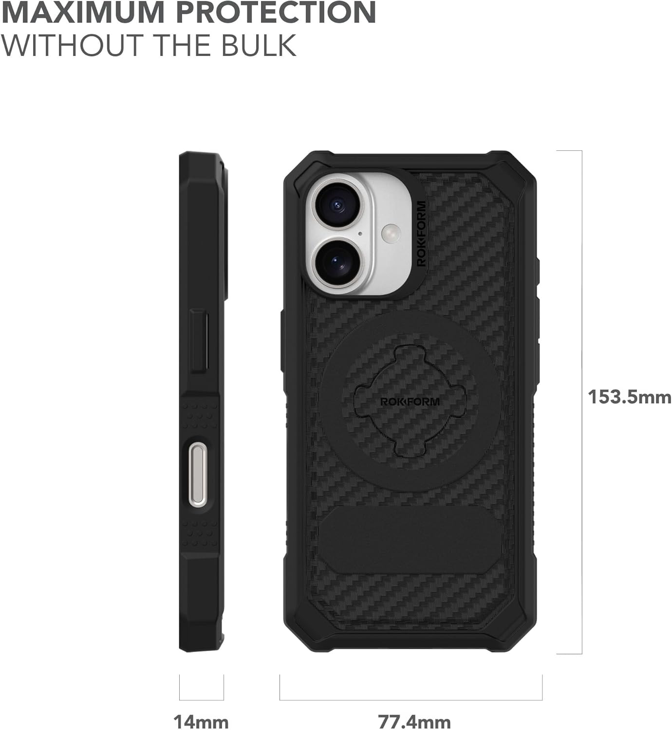 Rokform Rugged Case Compatible with iPhone 16 Pro Max, Magnetic Cover (Black)
