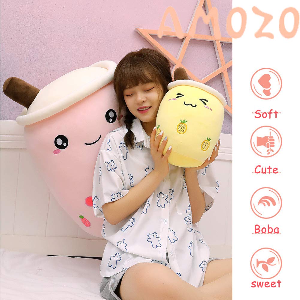 AMOZO Cute Cartoon Boba Milk Tea Soft Plush Doll, Giant Boba Bubble Plushie Stuffed Tea Cup Pillow Gift Toys(Green,35cm)