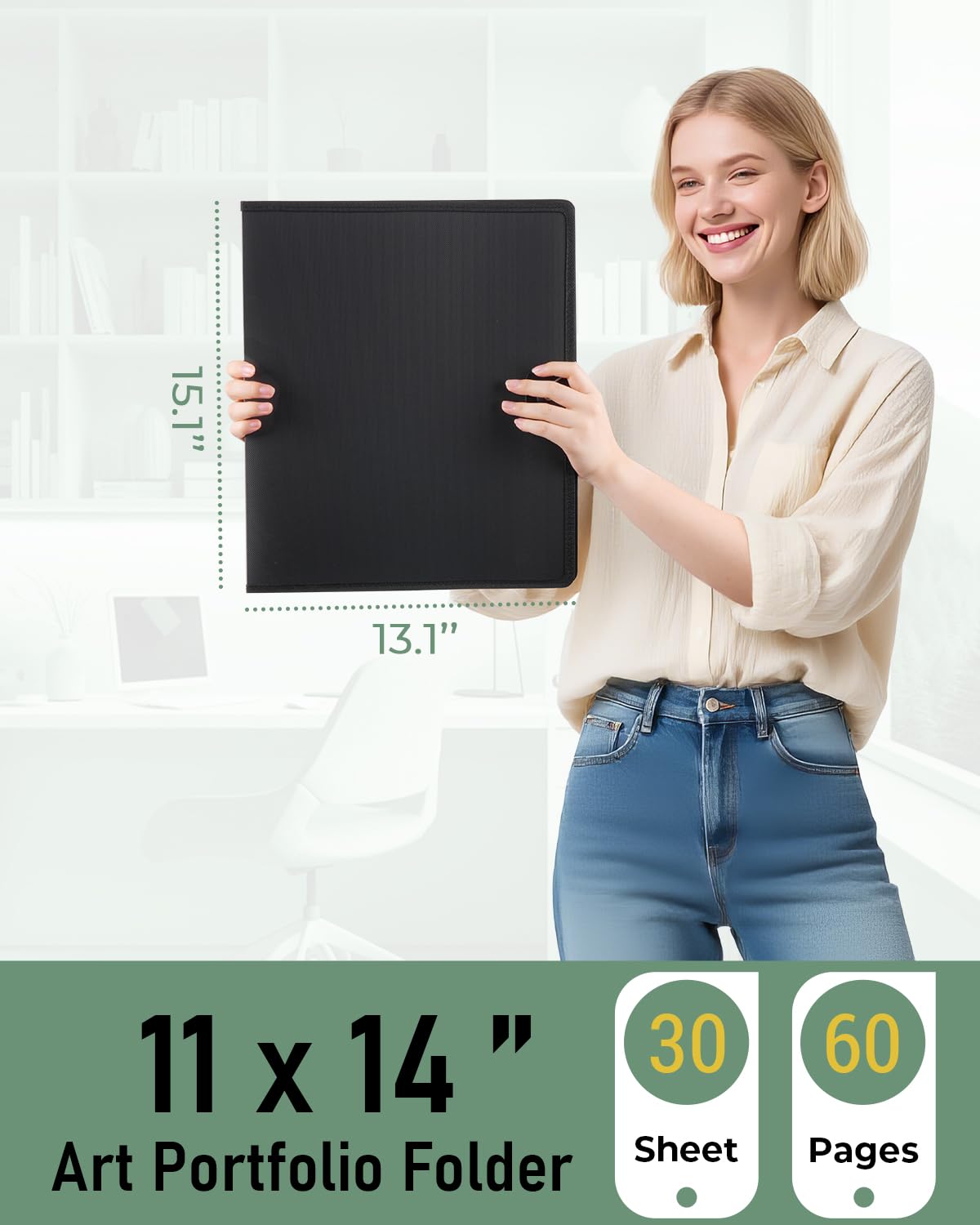 Nicpro 11x14 Art Portfolio Folder, 30 Pockets Display 60 Pages Art Painting Portfolio Binder with Clear Plastic Sleeves, Presentation Storage Book for Kids & Artists Artwork Drawing - (Black)