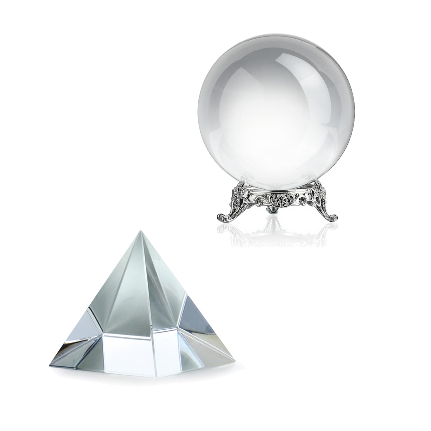 Crystal Pyramid Figurine and 80mm Clear Crystal Ball Bundle