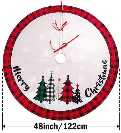 Multiwins Christmas Tree Skirt 48 Inch Red Rustic Xmas Tree Skirt with Snowflake, Black Red Buffalo Plaid Christmas Tree Skirt Ornaments for Merry Christmas Holiday Party Decorations Indoor Outdoor
