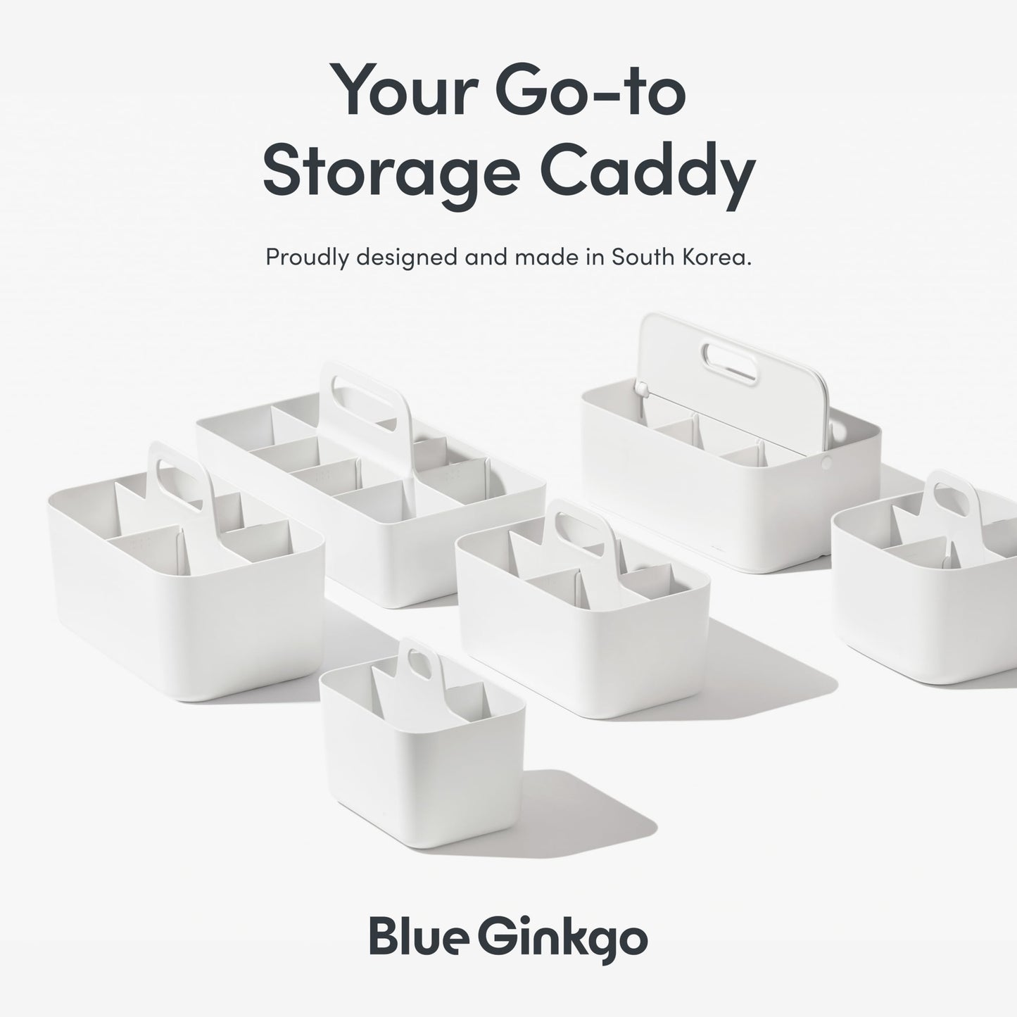 BLUE GINKGO Small Stackable Organizer Caddy – Korean-Made Portable Tote for Bathroom, Office, Crafts, or School Supplies (Square, Pink)