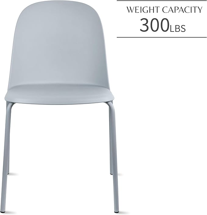 2xhome Modern Stackable Armless Dining Chair | Plastic Shell Seat with Metal Legs | Indoor or Outdoor Use | Home Kitchen Patio (1, Grey, No Padding)