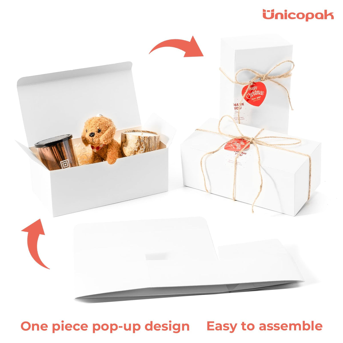 UnicoPak 10 Pack 10x5x4 Gift Boxes, White Gift Boxes for Presents Bridesmaid Proposal Box, Ideal for Birthday Gifts Christmas Gifts Party Favors Homemade and Business