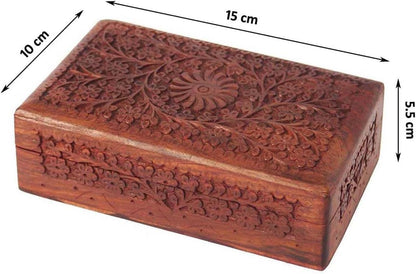 Serenz, Hand Carved Wooden Jewelry Box – Decorative Storage Box for Jewellery, Trinkets, Rings, Earrings, Keepsakes & Gift Items – Multipurpose Wooden Organizer