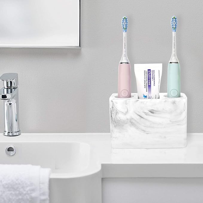 Luxspire Electric Toothbrush Holder, 3 Slots Large Marble Toothbrush Toothpaste