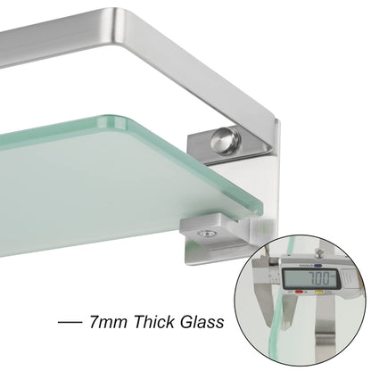SAYAYO Bathroom Shelf Tempered Glass Shelf Wall Mounted, Brushed Shower Storage with SUS304 Stainless Steel Rail, 38CM Length, EGDL1001-LS