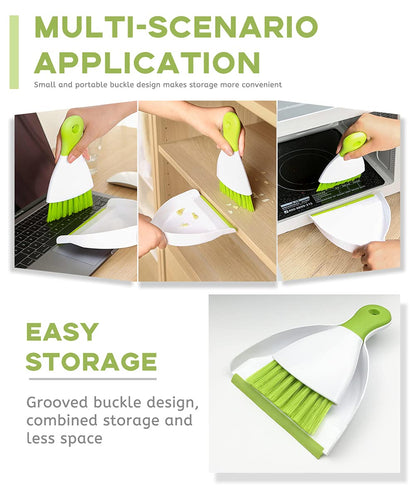 Small Hand Dust Pan and Brush - Small Broom and Dustpan Set, Mini Broom and Dustpan, Compact Dustpans and Brush for Home Cleaning, Sofa, Desk, Guinea Pig Cage, Cat Litter, etc. (Green 2 Set)