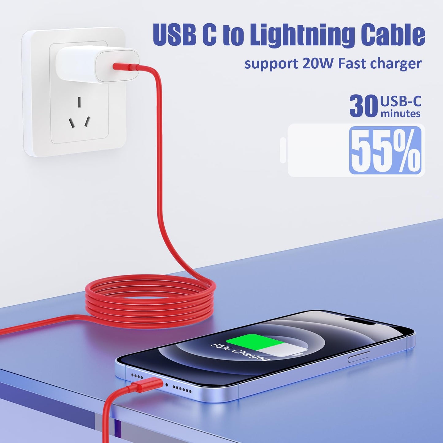 4Pack USB C to Lightning Cable 6FT, Fast Charging Cord for iPhone 14, Replacement for Apple Original Charger Cable for iPhone 14 13 12 11 Pro 11 XS MAX XR 8 7 6s Plus