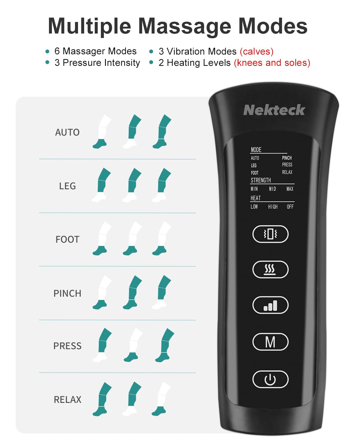 Nekteck Leg Massager for Circulation and Pain Relief, Air Compression Foot Calf Thigh Massager with 2 Heat and 3 Vibration Functions, 6 Modes 3 Intensities, Help for Muscles Relaxation