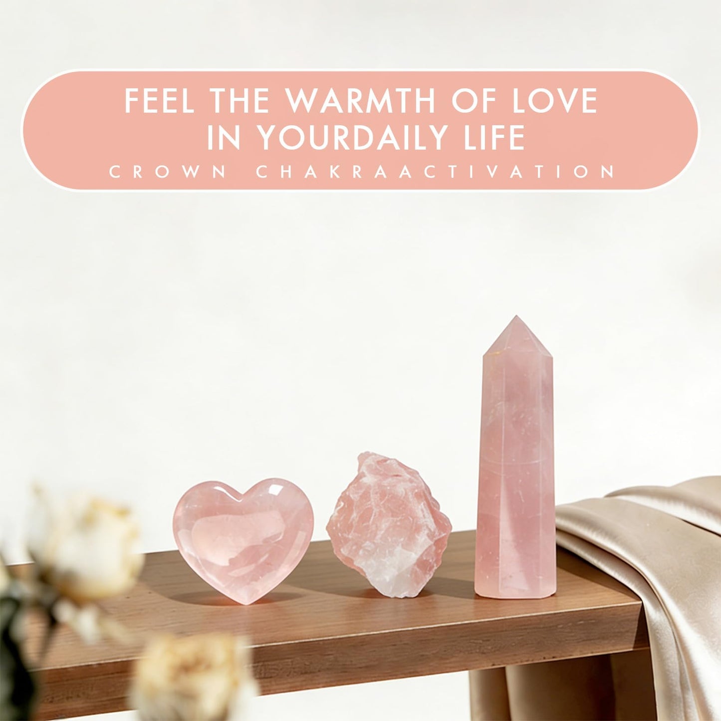 BELESTAR Premium Rose Quartz Crystal Set for Love, Healing & Harmony - Large Raw Stones Energy Alignment Kit with Wooden Gift Box & Guidebook