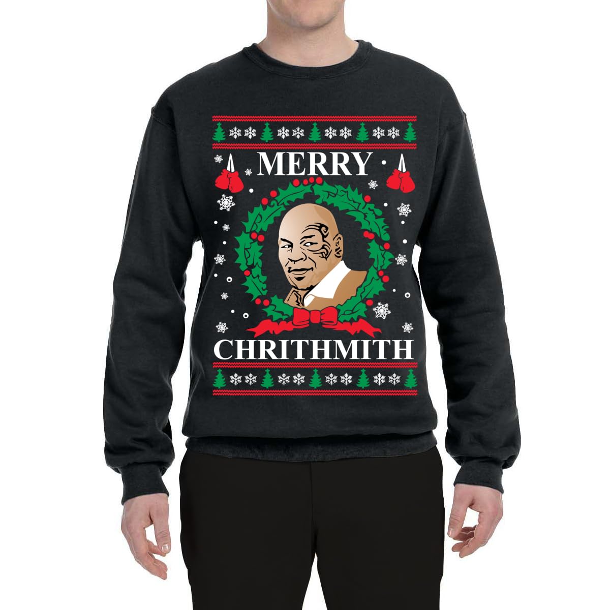 Wild Bobby Merry Chrithmith Ugly Christmas Sweater Unisex Crewneck Graphic Sweatshirt, Black, X-Large