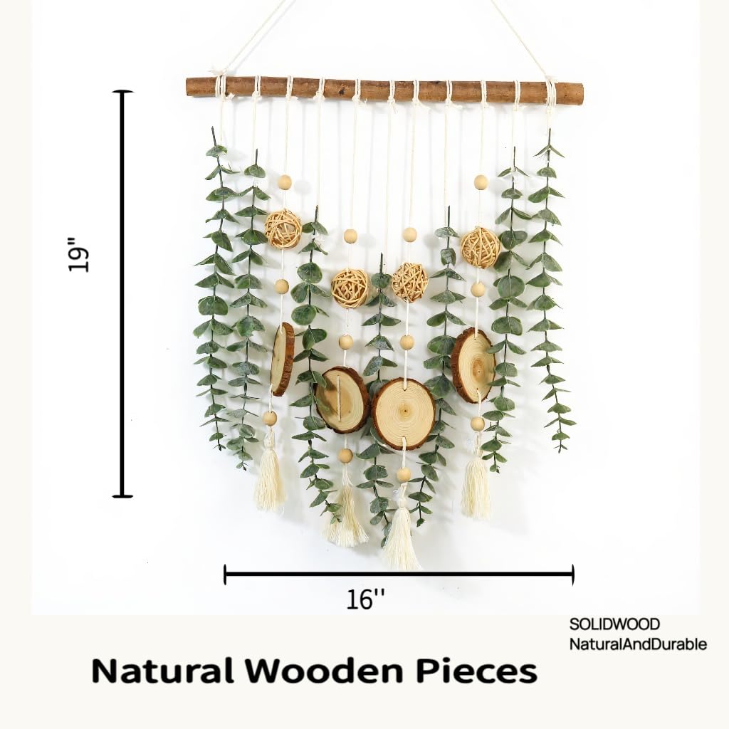 NLHH 21’’ Eucalyptus Wall Hanging Decor Artificial Eucalyptus Plant Fake Greenery Leaves Boho Wall Decor with Wooden Stick for Bedroom Bathroom Kitchen Rustic Farmhouse Home Living Room Decoration