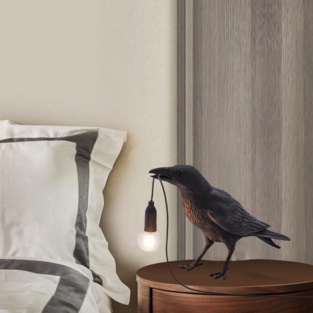 Generic Raven Decor Table Lamp - Lifelike Resin Crow Bird Desk Lamp Creative Animal Styling Light Bedroom Bedside Wall Sconce Lamp Light Decoration - Black Table lamp