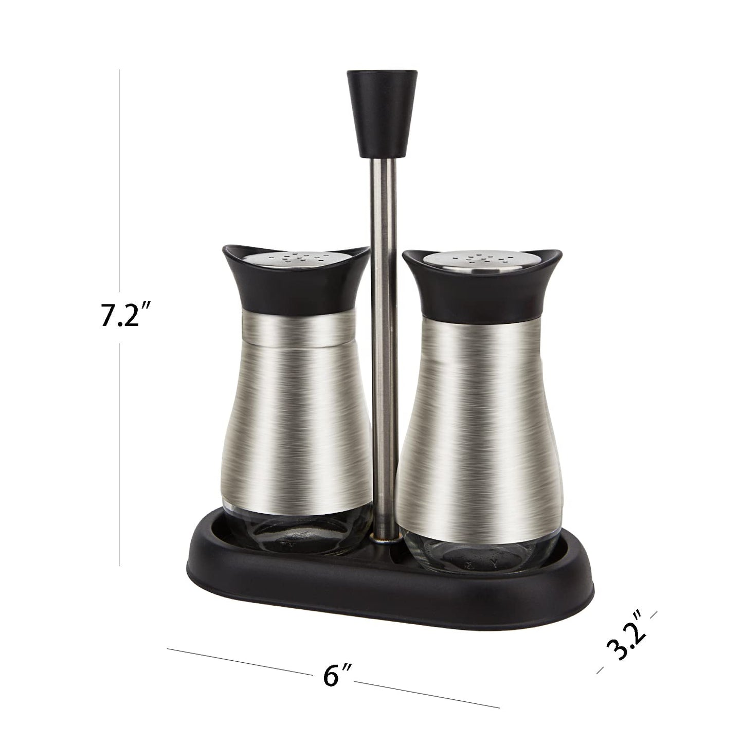 Evelyne 2-Piece Set Salt & Pepper Glass Shaker Stainless Steel Cover with Tray
