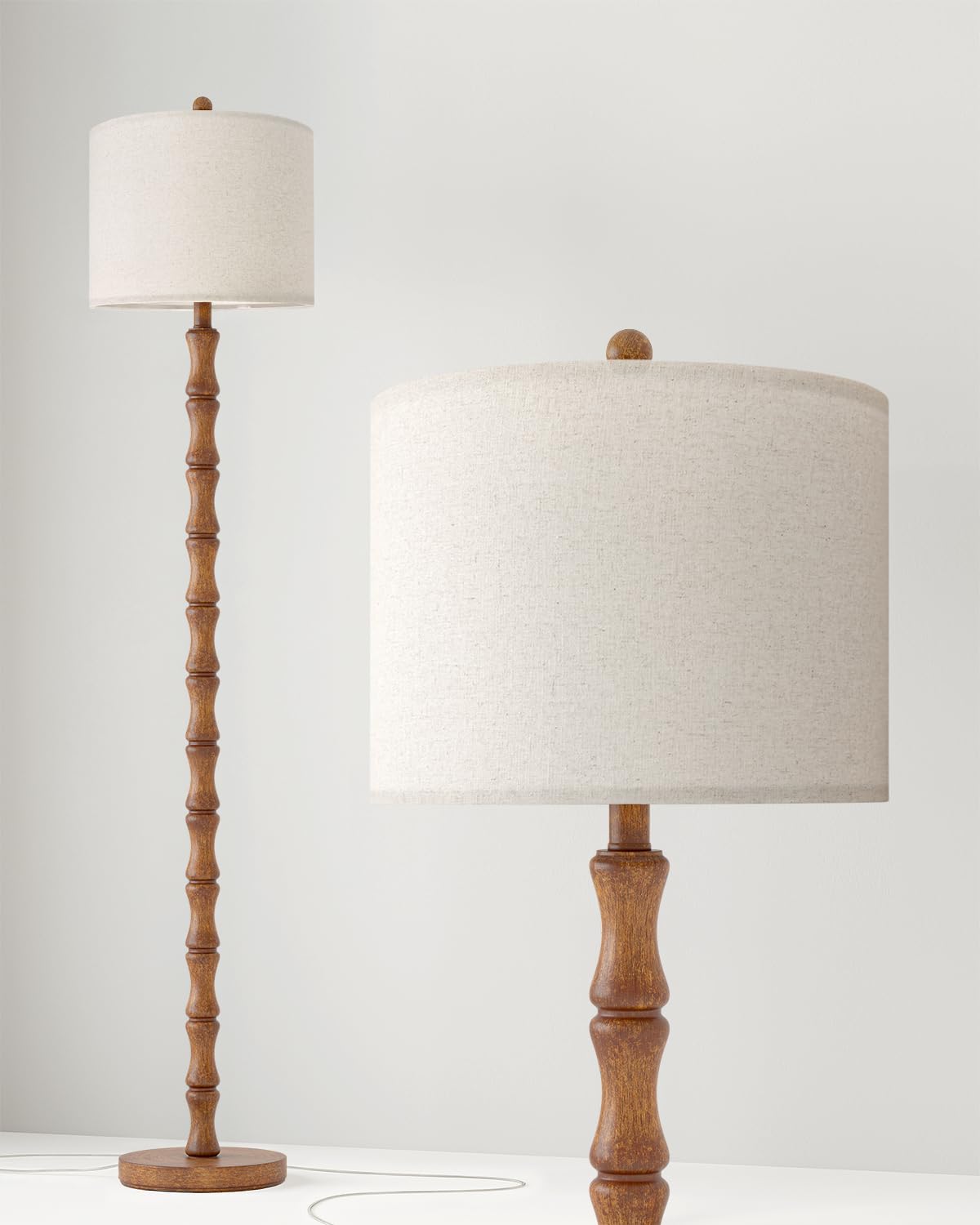 BOBOMOMO 62" Rustic Floor Lamp for Living Room, Retro Farmhouse Floor Lamp Rotary Switch, Resin Standing Lamp for Living Room, Corner, Dining Room, Bedroom, Home Decor