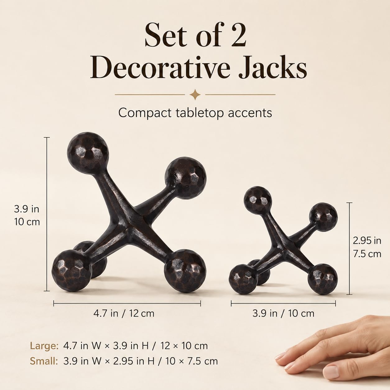 2-Piece Mid-Century Modern Jacks Decor Set - Lightweight Resin Decorative Knot Alternative for Coffee Table,Bookshelf & Office Desk - Abstract Geometric Sculpture Objects,Bronze Finish (Bronze)