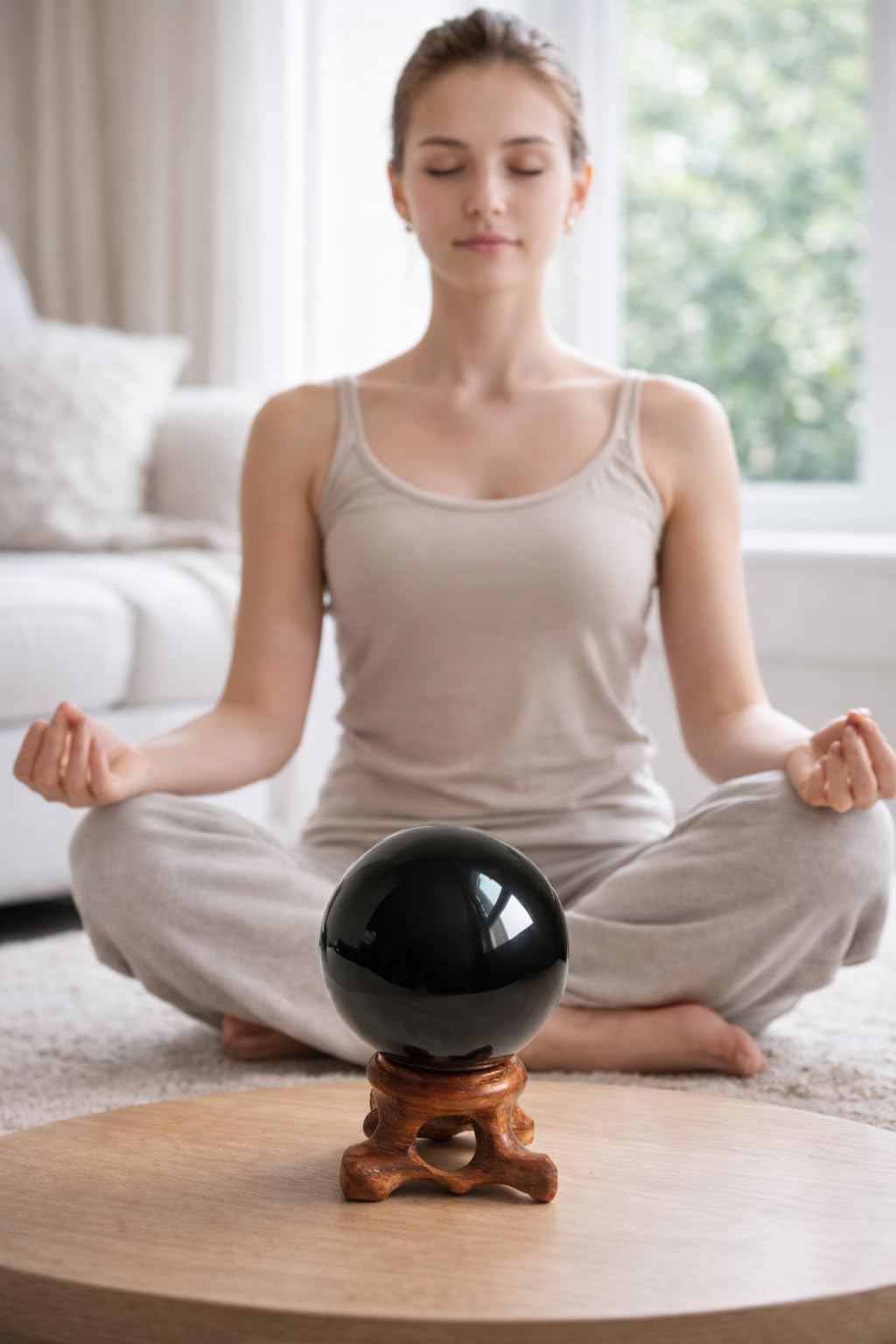 Mina Heal Genuine Black Obsidian Crystal Sphere for Feng Shui, Meditation, and Scrying – Crystal Ball for Healing and Décor