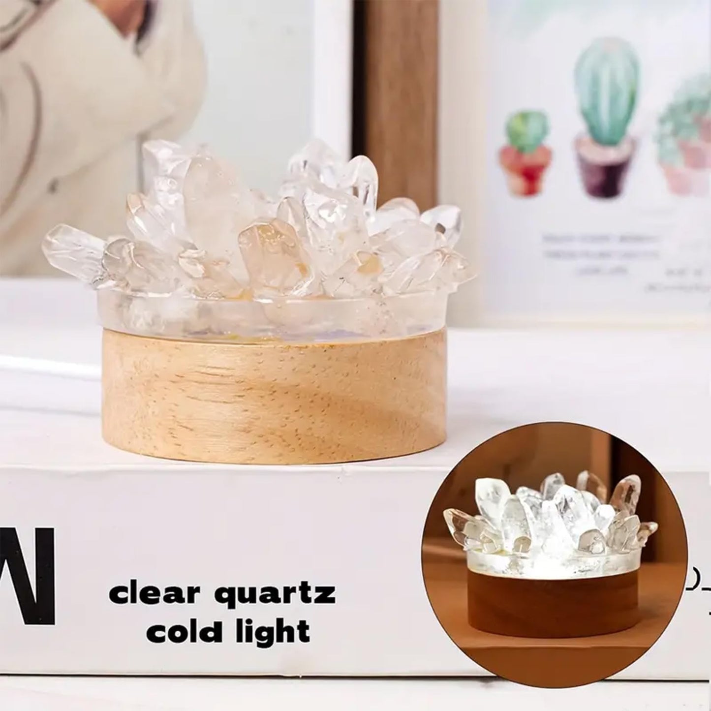 Runyangshi Natural Crystal Night Lamp Bedroom Bedside Sleep Night Light Clear Healing Single Crystal Gemstone Quartz Ambient Light USB Powered Night Decoration Desktop Ornament for Home Decor Gift